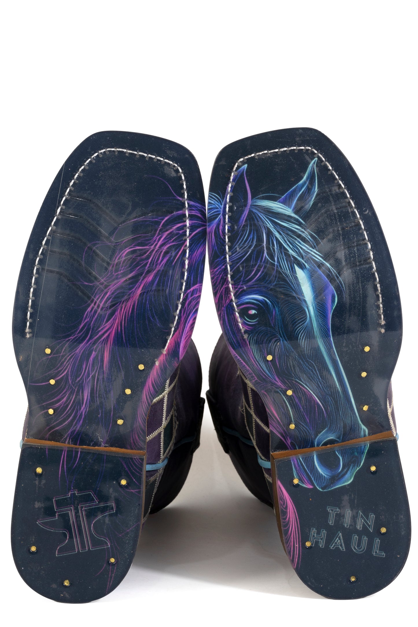 Kid's Tin Haul Patches Boots With Dream Horse Sole Handcrafted Purple