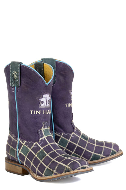 Kid's Tin Haul Patches Boots With Dream Horse Sole Handcrafted Purple