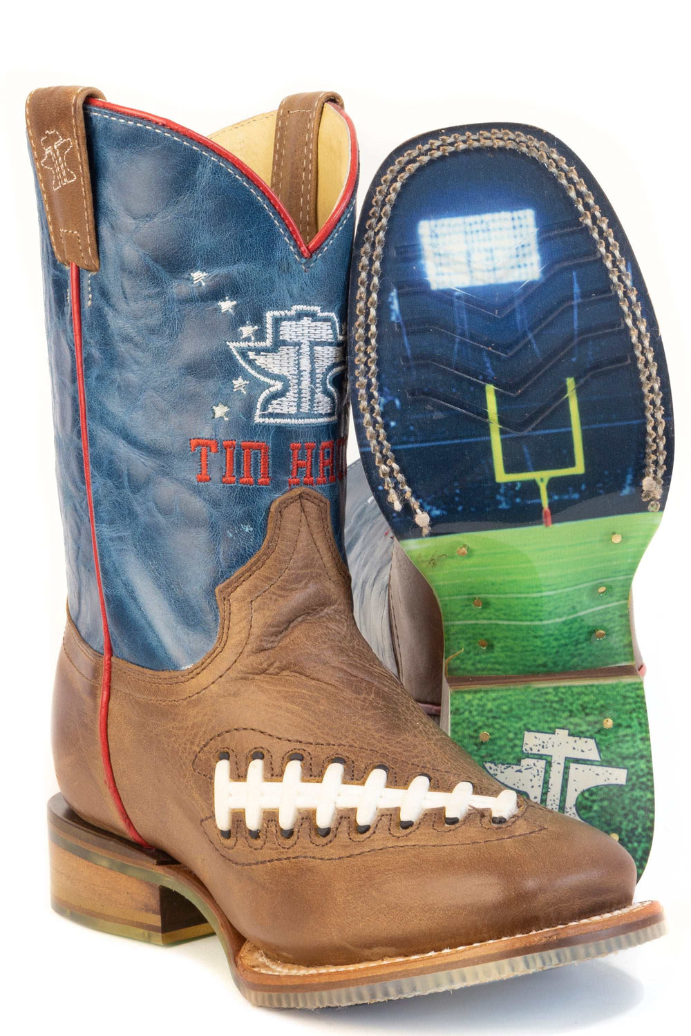 Kid's Tin Haul Footballer Boots With Friday Night Lights Sole Handcrafted Brown