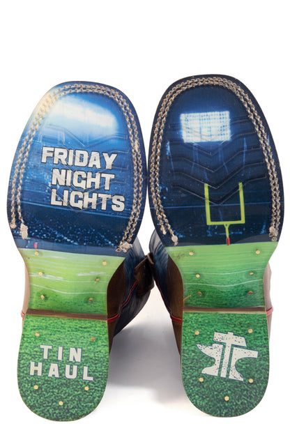 Kid's Tin Haul Footballer Boots With Friday Night Lights Sole Handcrafted Brown