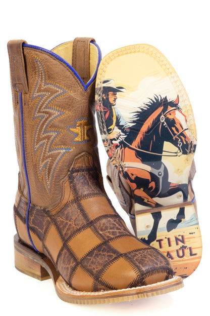Kid's Tin Haul Checkmate Boots With Ride Fast Sole Handcrafted Brown