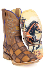 Kid's Tin Haul Checkmate Boots With Ride Fast Sole Handcrafted Brown