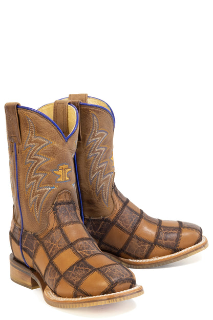 Kid's Tin Haul Checkmate Boots With Ride Fast Sole Handcrafted Brown