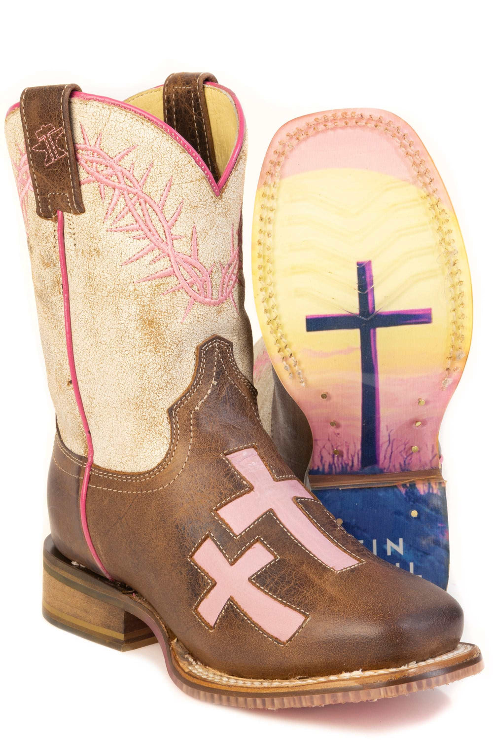 Kid's Tin Haul Holy Soles Boots With Let Their Be Light Sole Handcrafted Brown