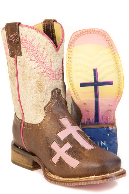 Kid's Tin Haul Holy Soles Boots With Let Their Be Light Sole Handcrafted Brown