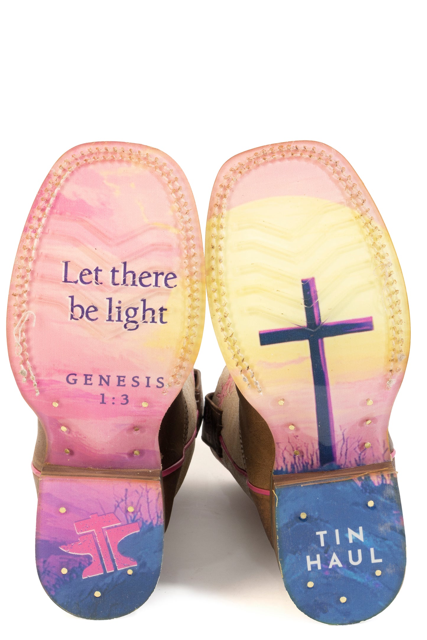 Kid's Tin Haul Holy Soles Boots With Let Their Be Light Sole Handcrafted Brown