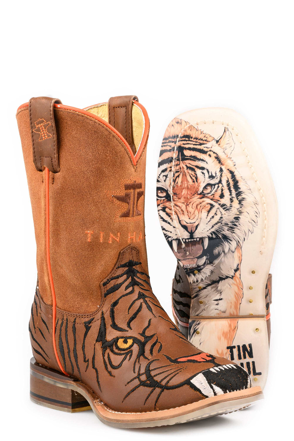 Kid's Tin Haul Wild Tiger Boots With Wild Child Sole Handcrafted Brown