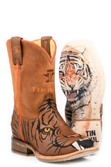 Kid's Tin Haul Wild Tiger Boots With Wild Child Sole Handcrafted Brown