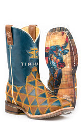 Kid's Tin Haul Tri-Fecta Boots With Crystal Steer Sole Handcrafted Multi