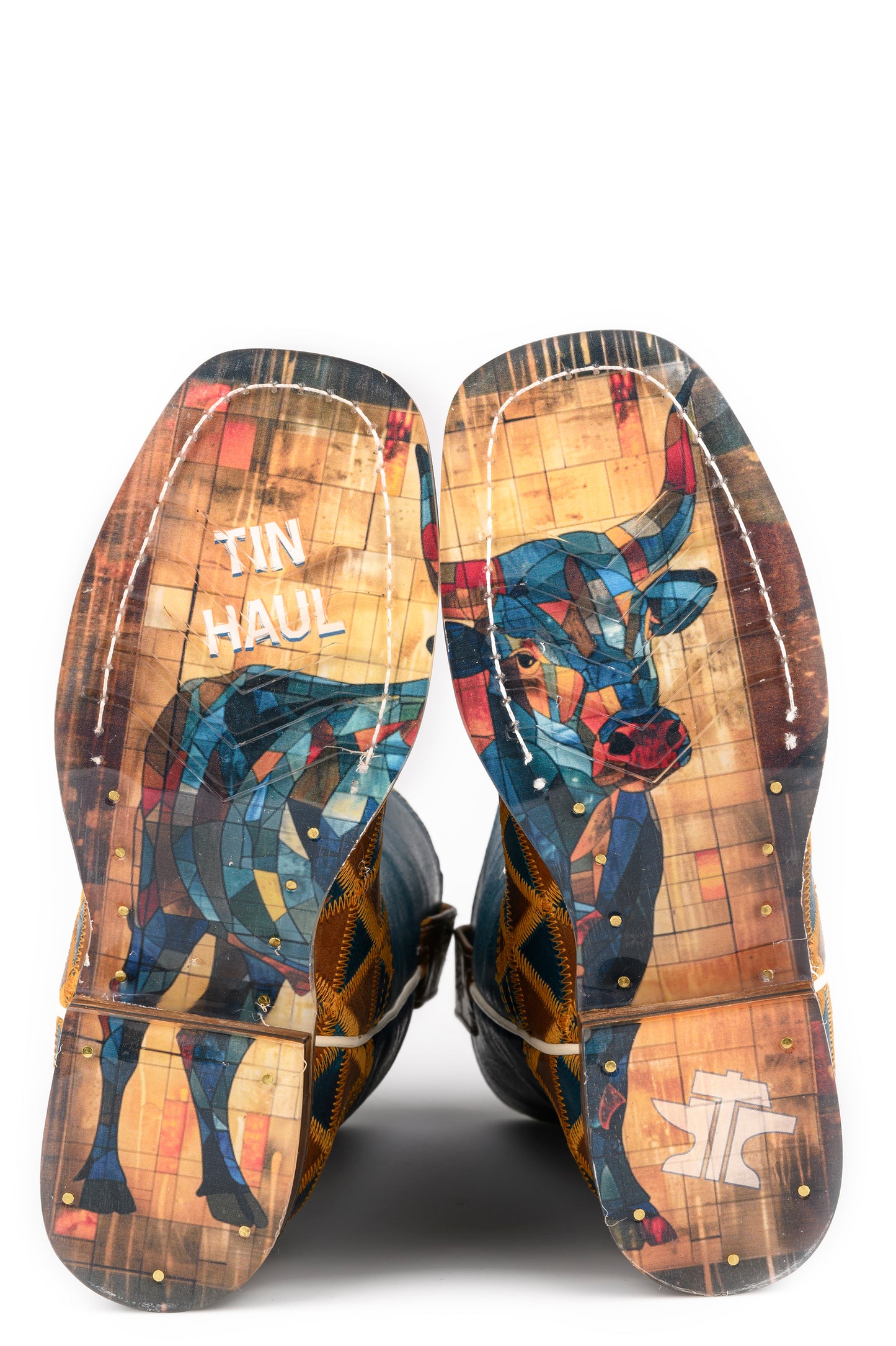 Kid's Tin Haul Tri-Fecta Boots With Crystal Steer Sole Handcrafted Multi