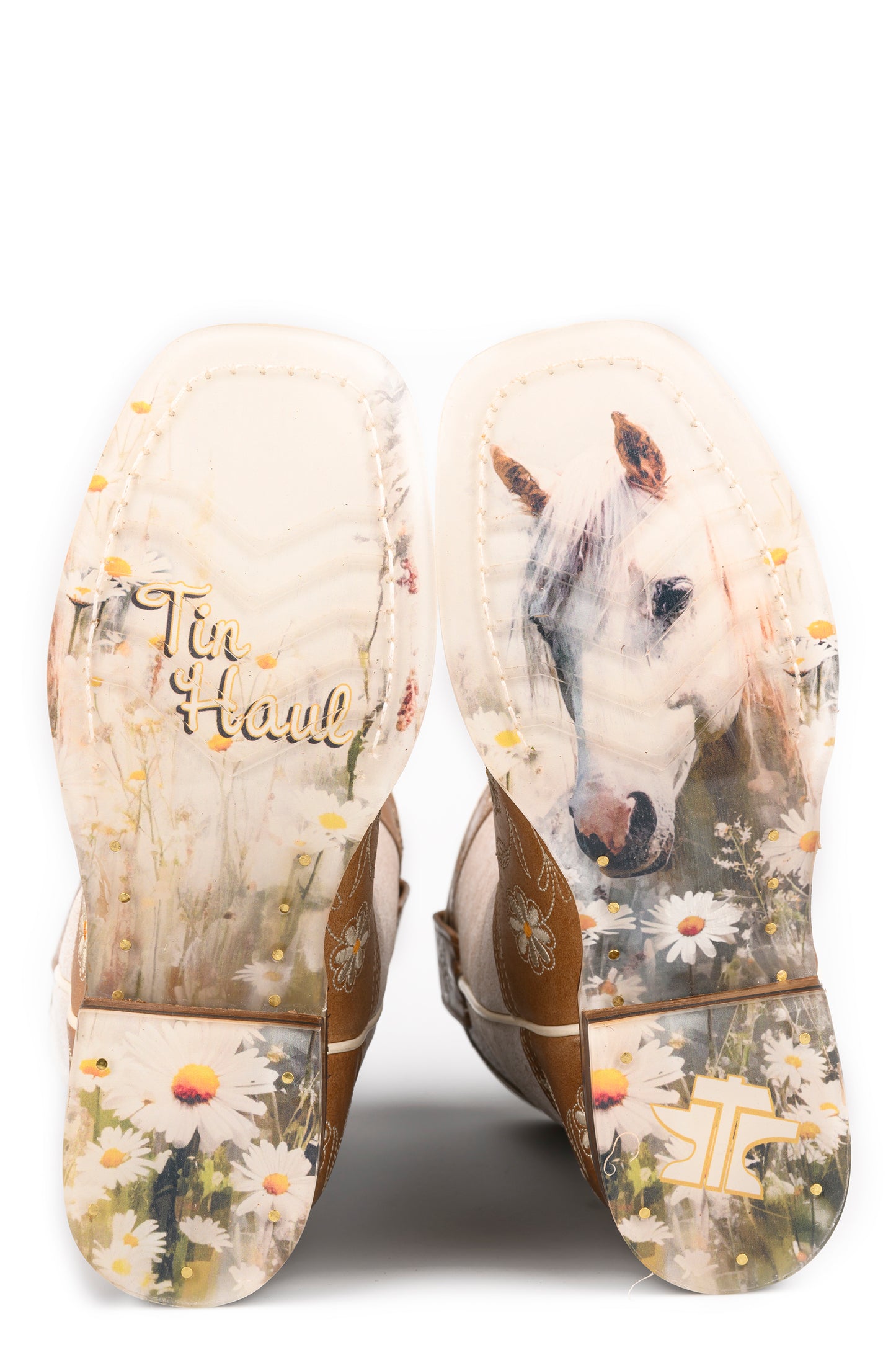 Kid's Tin Haul Daisy Dots Boots With Meadow Mare Sole Handcrafted Tan