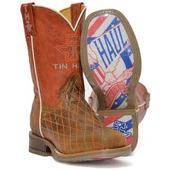 Kid's Tin Haul Crossed Boots With Bald Eagle Sole Handcrafted Tan