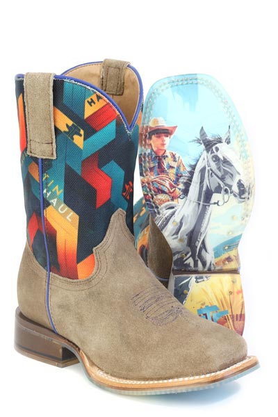 Botas multicolor Tin Haul para niños con suela Color Me Cool, hechas a mano en color tostado