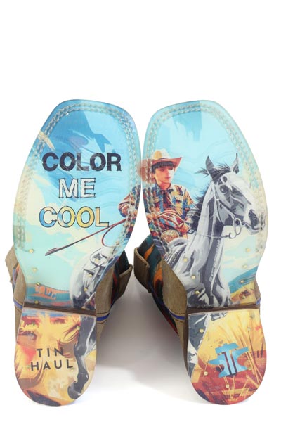 Botas multicolor Tin Haul para niños con suela Color Me Cool, hechas a mano en color tostado