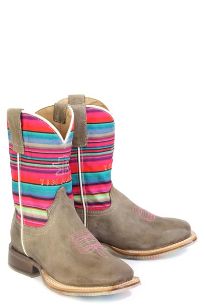 Botas de sarape Happy de Tin Haul para niños con suela de caballos de colores, hechas a mano en color canela