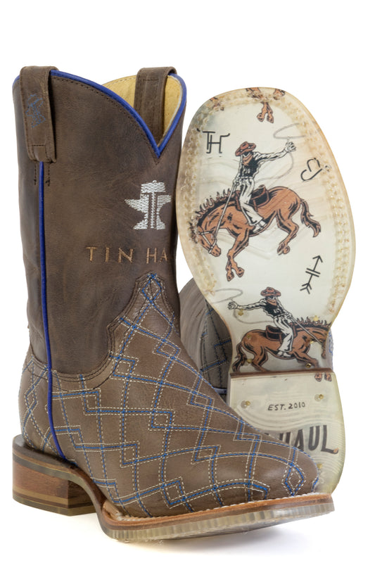 Kid's Tin Haul Cowboy DNA Boots With Ranch Rodeo Sole Handcrafted Brown