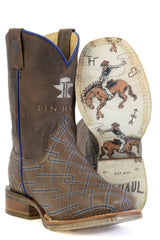 Kid's Tin Haul Cowboy DNA Boots With Ranch Rodeo Sole Handcrafted Brown