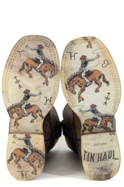 Kid's Tin Haul Cowboy DNA Boots With Ranch Rodeo Sole Handcrafted Brown