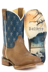 Kid's Tin Haul Criss Cross Cross Boots With Just Believe Sole Handcrafted Brown