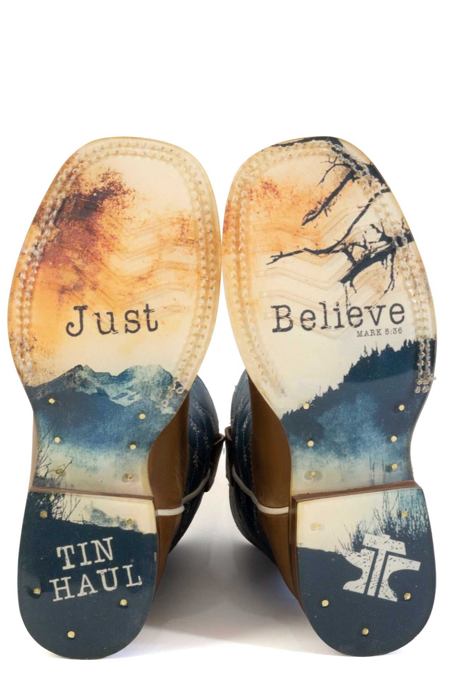 Kid's Tin Haul Criss Cross Cross Boots With Just Believe Sole Handcrafted Brown