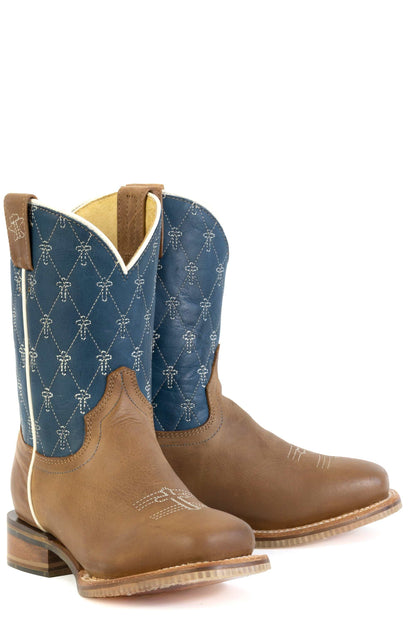 Kid's Tin Haul Criss Cross Cross Boots With Just Believe Sole Handcrafted Brown