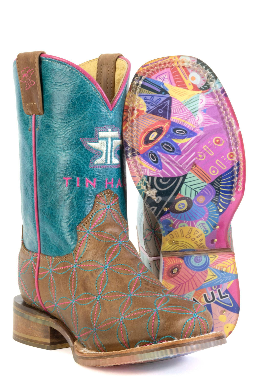 Kid's Tin Haul Twister Boots With Tuti Fruti Sole Handcrafted Brown
