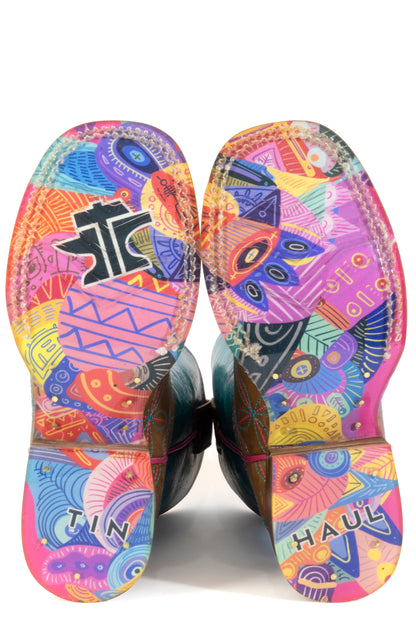 Kid's Tin Haul Twister Boots With Tuti Fruti Sole Handcrafted Brown