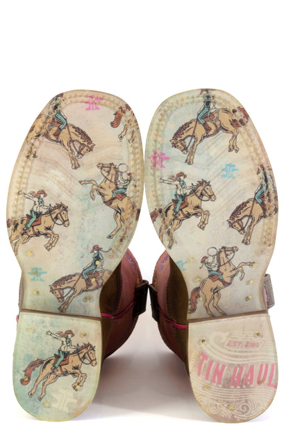 Kid's Tin Haul Girl Power Boots With All Girls Sole Handcrafted Brown