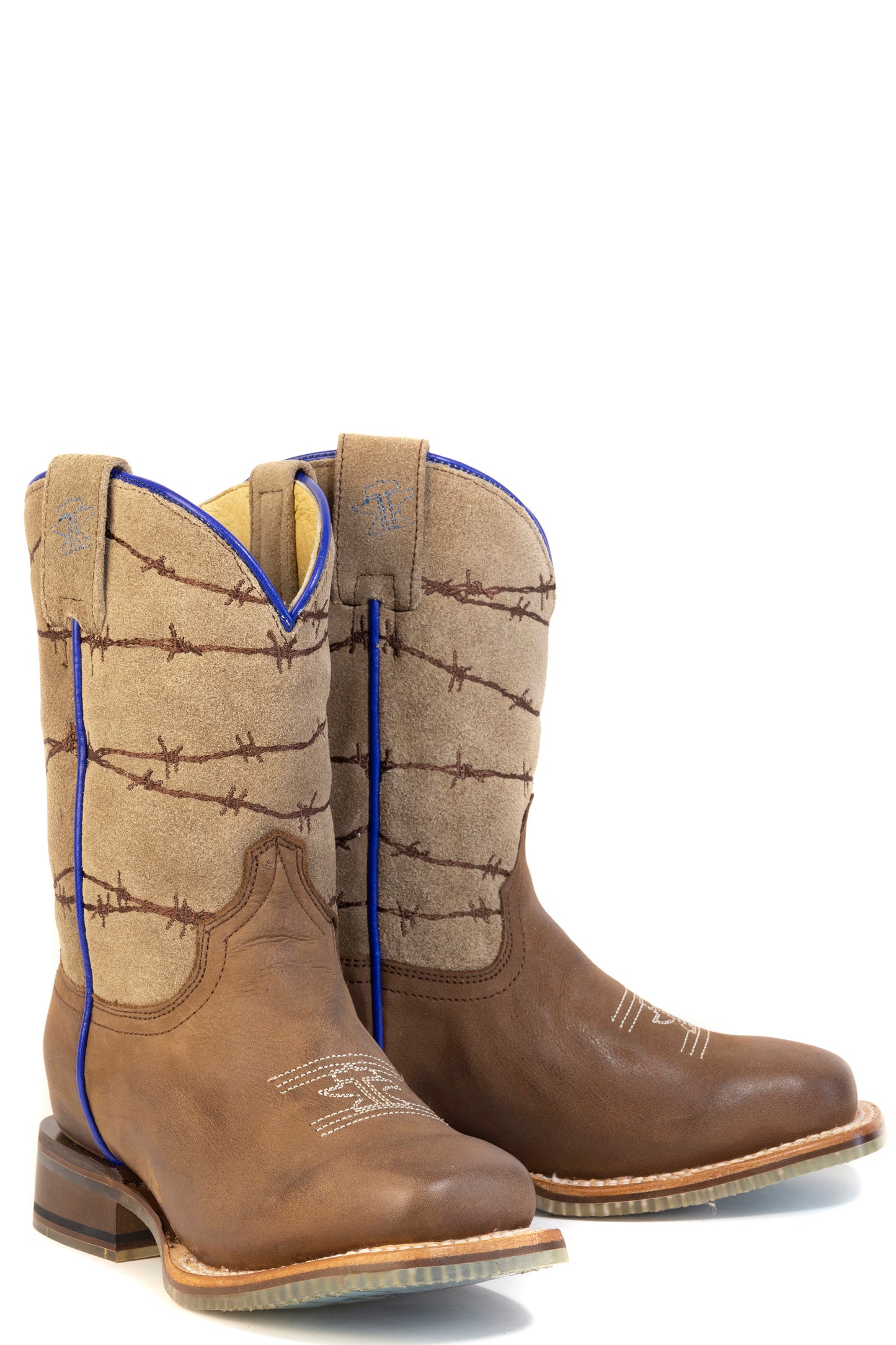 Kid's Tin Haul Razor Sharp Boots With Mending My Own Business Sole Handmade Tan