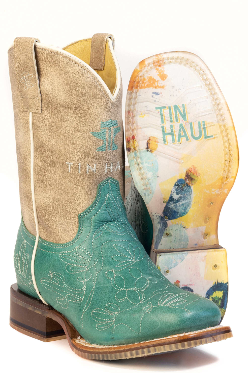 Kid's Tin Haul Cacatillow Boots With Prickly Pear Sole Handmade Brown