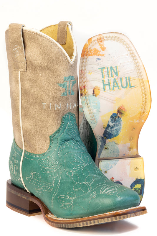 Kid's Tin Haul Cacatillow Boots With Prickly Pear Sole Handmade Brown