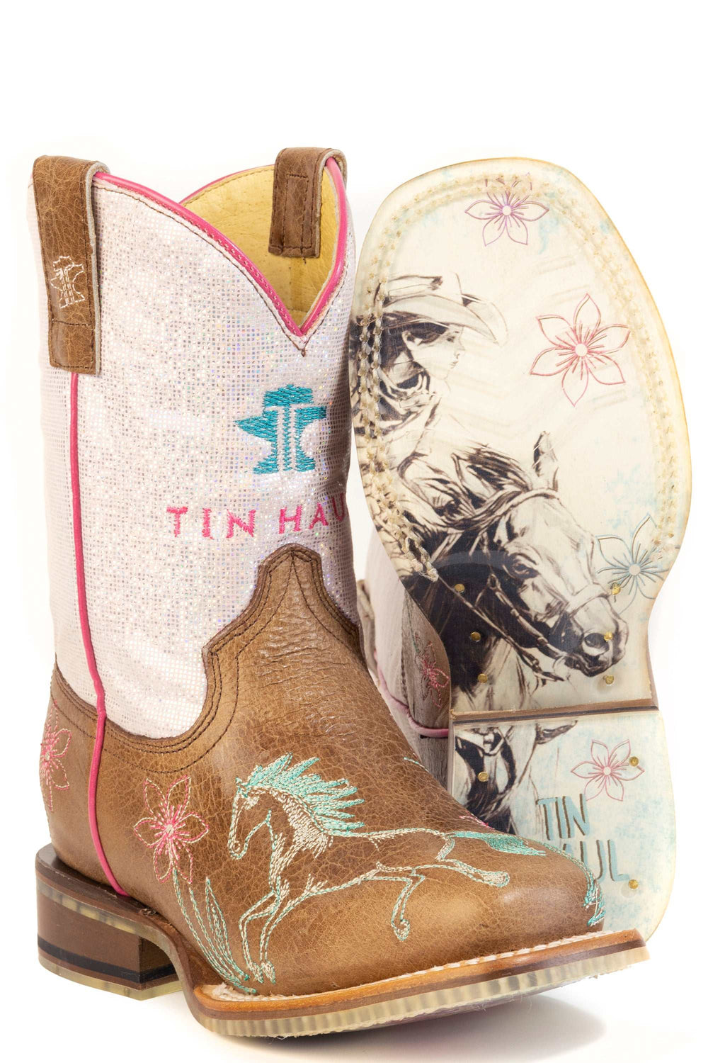 Kid's Tin Haul Sassy Boots With Don't Horse Around Sole Handmade Tan