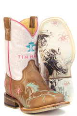 Kid's Tin Haul Sassy Boots With Don't Horse Around Sole Handmade Tan