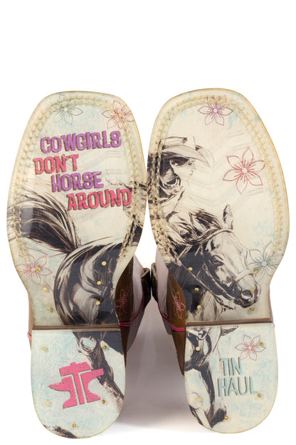 Kid's Tin Haul Sassy Boots With Don't Horse Around Sole Handmade Tan