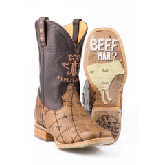 Men's Tin Haul Don't Fence Me in Boots with Butcher Shop Sole Handcrafted Tan