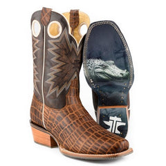 Men's Tin Haul Wild Croc Caiman Boots With Crocodile Sole Handmade Brown