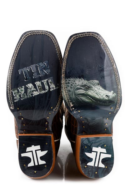 Herren Tin Haul Wild Croc Caiman Stiefel mit Krokodilsohle Handgefertigt Braun