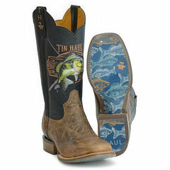 Men's Tin Haul Wallhanger Boots with Fish A Plenty Sole Handcrafted Brown