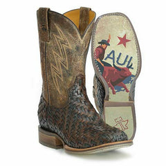 Men's Tin Haul Wickered Boots with Bull Rider Sole Handcrafted Brown