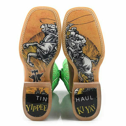 Men's Tin Haul Neon Bolt Boots with Yipee Ki Yay Sole Handcrafted Tan - yeehawcowboy