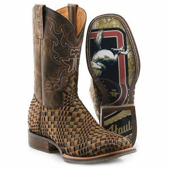 Men's Tin Haul Dream Weaver Boots Bronc Rider Sole Handcrafted Tan