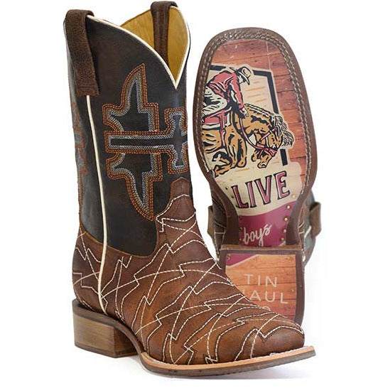 Herren Tin Haul Mesquite Boots mit Long Live Cowboys Sohle, handgefertigt, Braun