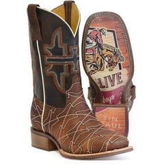 Men's Tin Haul Mesquite Boots with Long Live Cowboys Sole Handcrafted Brown