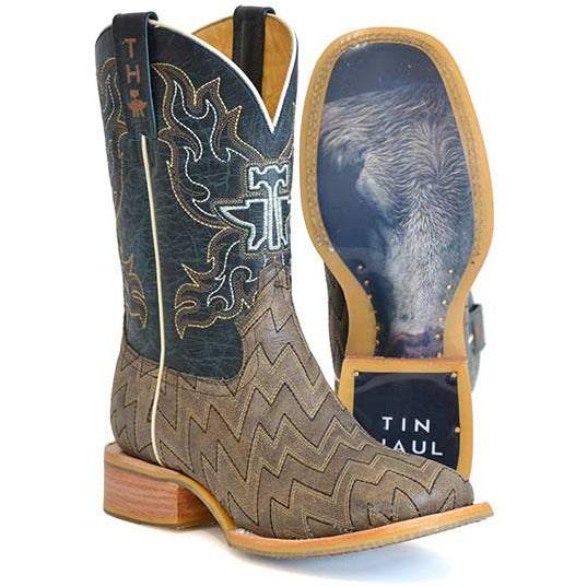 Men's Tin Haul Lightning Strikes Boots with Working Man's Sole Handcrafted Tan