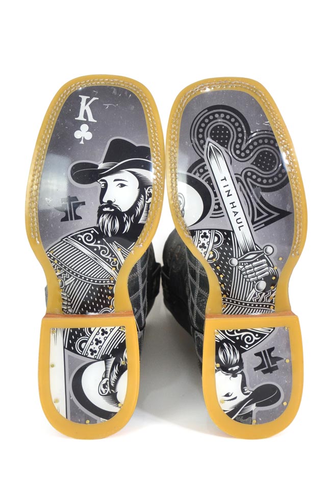 Botas Tin Haul King of Clubs para hombre con suela de cartón vaquera, hechas a mano en negro y gris