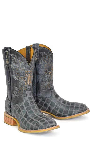 Botas Tin Haul King of Clubs para hombre con suela de cartón vaquera, hechas a mano en negro y gris