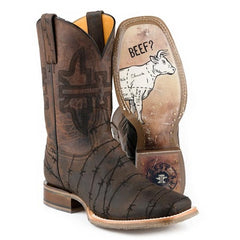Men's Tin Haul Don't Fence me in Two Boots with Butcher Shop Sole Handcrafted Brown