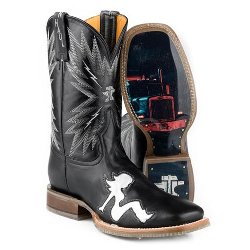 Botas vaqueras Tin Haul para hombre con suela Keep On Truckin, hechas a mano en negro