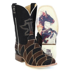 Men's Tin Haul Patch It Up Boots with Back In the Saddle Again Sole Handcrafted Brown