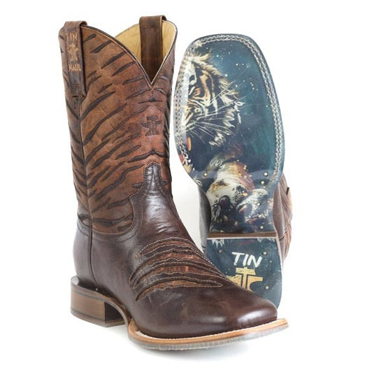 Herren Tin Haul Slash Boots mit Eye Of The Tiger Sohle Handgefertigt Braun